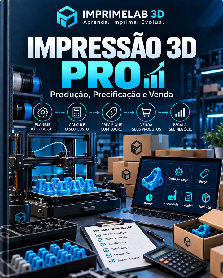 Capa ilustrativa de Impressão 3D PRO — Produção, Precificação e Venda